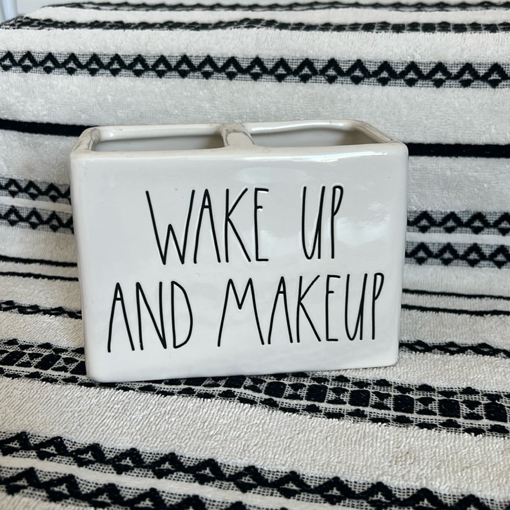 Rae Dunn Wake Up and Make Up Dual Brush Holder